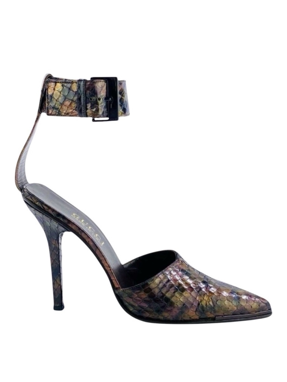 Vintage GUCCI TOM FORD S/S 1997 Runway Metallic Brown & Olive Ankle Cuff Pump